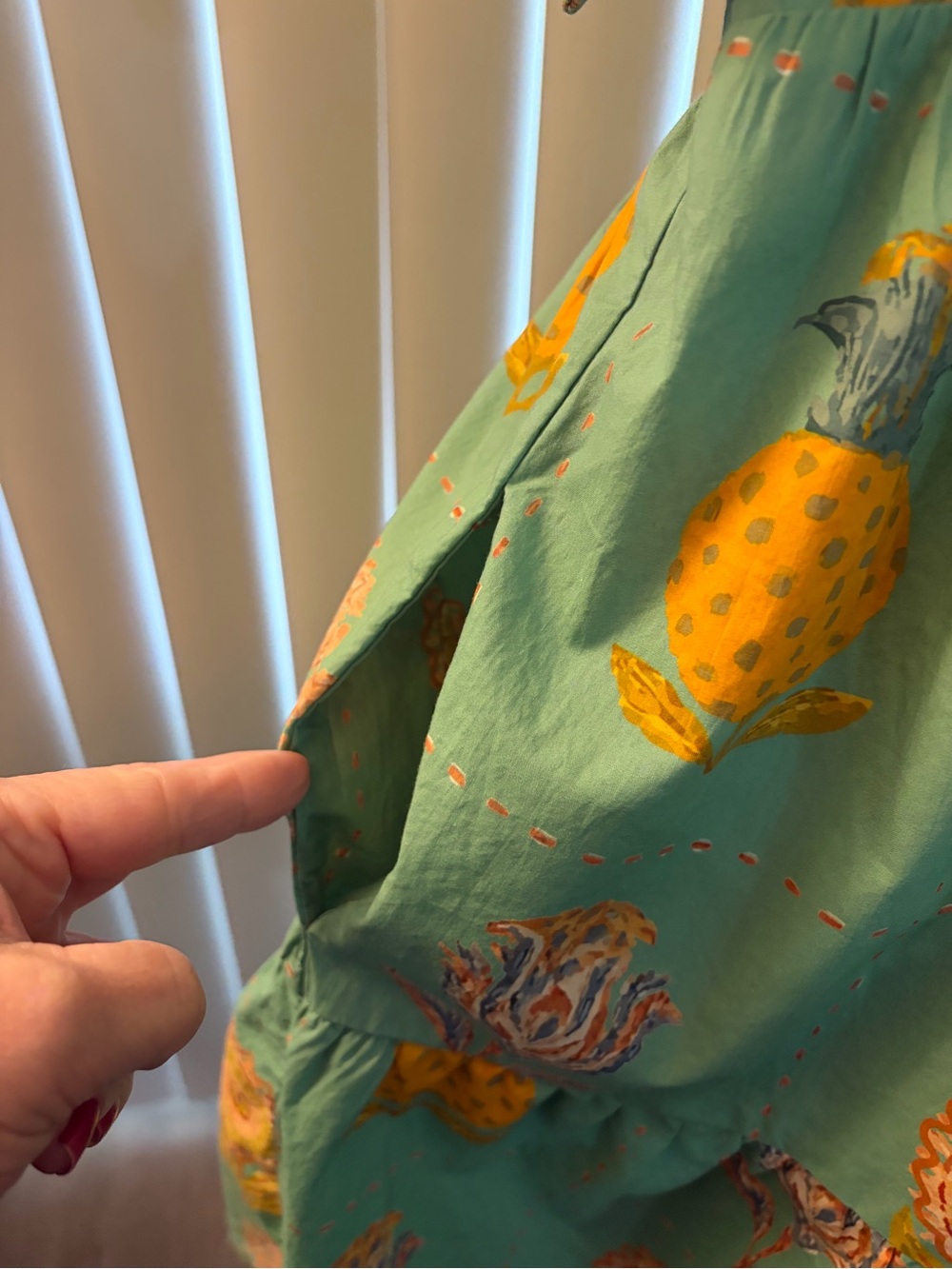 Umgee green, yellow and pink Floral 100% Cotton dress with scalloped sleeves - Picture 4 of 6